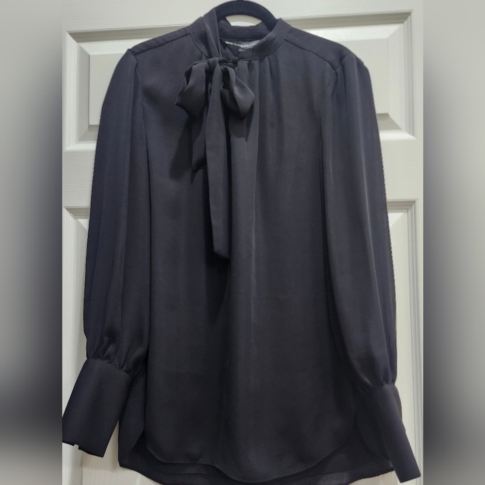 NWT - WHBM Black Dressy Blouse With Neck Tie Size 6